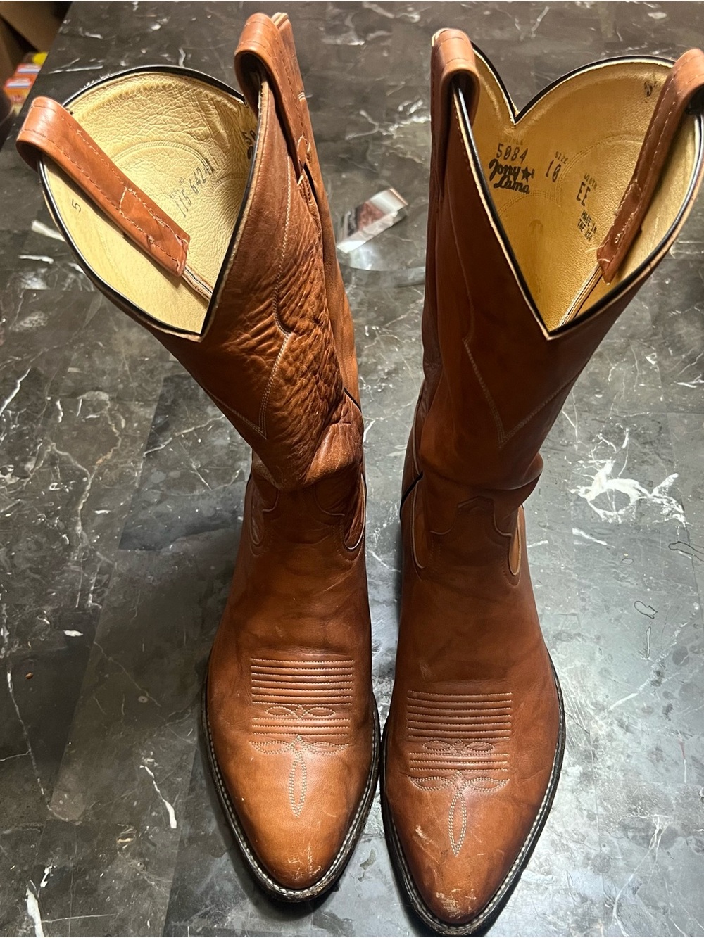 VTG TONY LAMA #5084 Leather Cowboy Western Boots Cognac Marble Brown Men’s 10 EE
